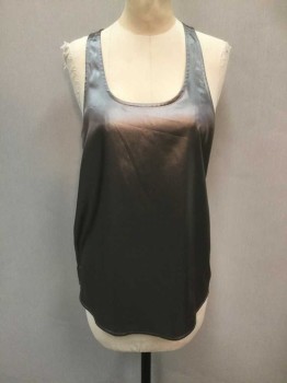 CLUB MONACO, Silver, Polyester, Solid, Metallic Poly Satin, Racer Back, Scoop Neck