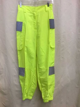 JADED LONDON, Neon Yellow, Gray, Synthetic, Color Blocking, Neon Yellow, 4 Reflector Gray Pocket Flaps, Belt Loops, Elastic Ankles