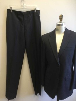 Mens, Suit, Jacket, VIZONI UOMO, Black, Navy Blue, Wool, Stripes, 38 R, 2 Buttons,  3 Pockets,