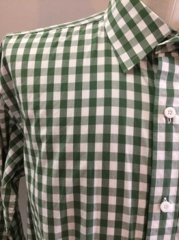 ORVIS, Green, White, Cotton, Check , Button Front, Collar Attached, Long Sleeves, 1 Pocket