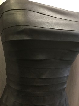 Womens, Cocktail Dress, BCBG, Black, Poly Vinyl Cloride, Stripes - Horizontal , 24W, 30B, Sleeveless, Back Zipper, Strips of Pleather Layered in Horizontal Stripe, Removable Adjustable Straps, Boned Bodice,