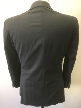 CALVIN KLEIN, Charcoal Gray, Wool, Lycra, Solid, Single Breasted, 2 Buttons,  Notched Lapel, 3 Pockets,