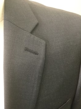 CALVIN KLEIN, Charcoal Gray, Wool, Lycra, Solid, Single Breasted, 2 Buttons,  Notched Lapel, 3 Pockets,