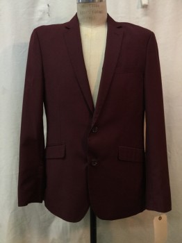 BRAVEMAN, Red Burgundy, Polyester, Rayon, Solid, Single Breasted, 2 Buttons,  Notched Lapel, 3 Pockets
