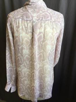 WHT HOUSE BLK MKT, Off White, Mauve Pink, Gray, Lavender Purple, Polyester, Animal Print, Sheer Snake Print, Collar Attached, Button Front, 2 Pockets with Flap, Long Sleeves,