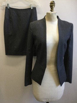 Womens, Suit, Jacket, H&M, Medium Gray, Polyester, Viscose, Heathered, 4, Open Angled Front, No Collar, 2 Welt Pockets