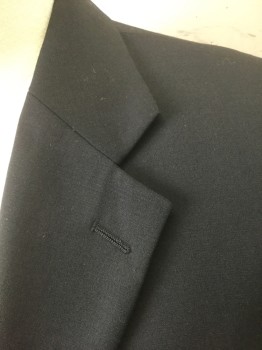 S. COHEN/MALIBU, Black, Wool, Solid, Single Breasted, Notched Lapel, 2 Buttons, 3 Pockets, Solid Black Lining