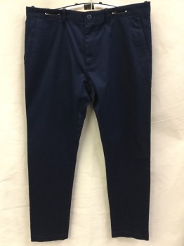 Mens, Casual Pants, J.CREW, Navy Blue, Cotton, Polyester, Solid, 32, 33, Navy, Flat Front, Zip Front, 4 Pockets, (gray Stained Front)