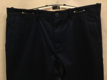 J.CREW, Navy Blue, Cotton, Polyester, Solid, Navy, Flat Front, Zip Front, 4 Pockets, (gray Stained Front)