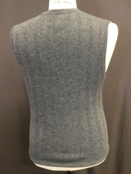 Mens, Sweater Vest, RESERVE, Gray, Cashmere, Heathered, L, V. Neck Sweater Vest with Herringbone and Stripe Knit Pattern