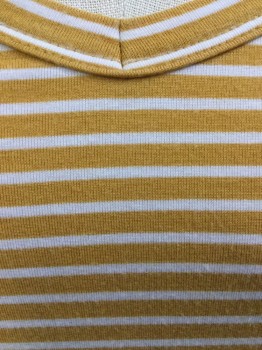 AMERICAN EAGLE , Mustard Yellow, Off White, Cotton, Polyester, Stripes - Horizontal , Mustard with Off White Horizontal Stripes, V-neck, Raglan Short Sleeves,