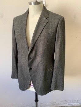 ARMANI, Brown, Black, Polyester, Herringbone, Single Breasted, Notched Lapel, 2 Buttons, 3 Pockets