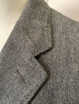 ARMANI, Brown, Black, Polyester, Herringbone, Single Breasted, Notched Lapel, 2 Buttons, 3 Pockets