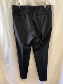 KENNETH COLE, Black, Wool, Solid, Side Pockets, Zip Front, Flat Front