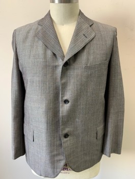 SIAM COSTUMES , Gray, Slate Blue, Multi-color, Wool, Stripes - Vertical , Speckled, Gray Stripes with Colored Specks/Slubs, Single Breasted, Notched Lapel, 3 Buttons, 3 Pockets, Made To Order