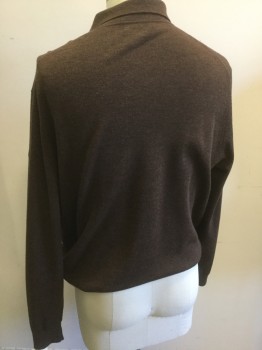 Mens, Pullover Sweater, FACONNABLE, Brown, Wool, Heathered, XL, Long Sleeves, 4 Button Placket, Collar Attached,