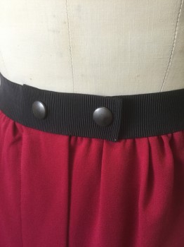 Womens, Skirt, Mini, ISABEL MARANT, Cranberry Red, Black, Acetate, Polyester, Solid, W23-26, Cranberry Solid Crepe with 1" Wide Black Ribbed Elastic Waistband, 2 Snap Closures at Center Front Waist, Gathered at Waist, Hem Mini,  Vertical Pleat at Center Front with Small Slit at Hem