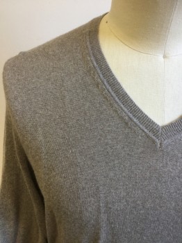 BLACK BROWN 1826, Taupe, Wool, Solid, V-neck, Long Sleeves,