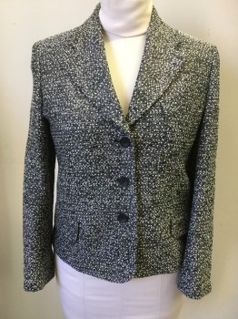 Womens, Blazer, PAUL SMITH, Black, White, Lavender Purple, Gray, Cotton, Polyester, B 36, Textured Weave, Single Breasted, Notched Lapel, Collar Attached, 3 Buttons,  2 Flap Pockets, Long Sleeves