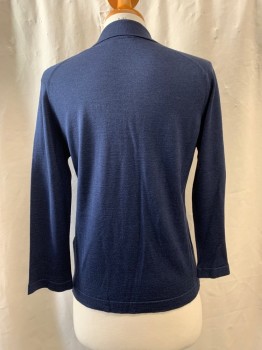 SUNSPEL , Navy Blue, Wool, Silk, Solid, Polo, Collar Attached, V-neck, L/S, Multiples,