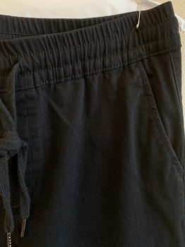 Mens, Casual Pants, RDI, Black, Cotton, Solid, M, Elastic Drawstring Waistband, 4 Pockets