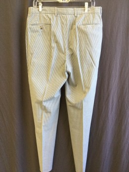 ALEXANDER JULIAN, Off White, Slate Blue, Cotton, Stripes - Vertical , Seersucker, 1.5" Waistband with Belt Hoops, Flat Front, Zip Front, 4 Pockets