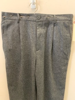 COS, Heather Gray, Wool, Polyester, Solid, Single Pleat,  4 Pocket,