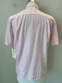 GOLDEN ERA, Pink, Polyester, Cotton, Solid, Plaid-  Windowpane, Pink Self Windowpane, Short Sleeves, Button Front, Collar Attached, 1 Pocket, Small Stain on Backside