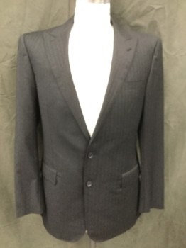 RALPH LAUREN, Charcoal Gray, Wool, Herringbone, Herringbone Appears Like a Shadow Stripe, Single Breasted, Collar Attached, Peaked Lapel, Hand Picked Collar/Lapel, 2 Buttons,  3 Pockets,