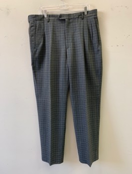 Mens, Suit, Pants, MALBI, Navy Blue, Yellow, Wool, Grid , 38/33, Triple Pleated, Belt Loops (90's Zoot Suit)