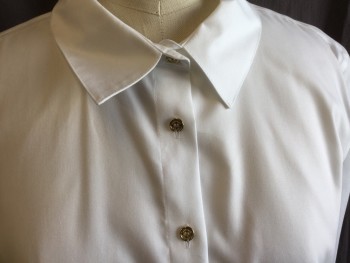 CALVIN KLEIN, White, Cotton, Solid, Collar Attached, Gold Button Front, 3/4 Sleeves with Short Belt & 1 Gold Matching Button, Curved Hem