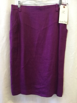 ELLEN TRACY, Purple, Linen, Solid, Belt Loops, 2 Pockets, Zip Back