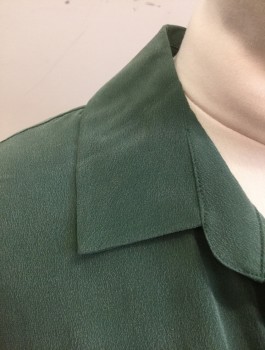 L'AGENCE, Moss Green, Silk, Solid, Crepe, L/S, Button Front, CA, 2 Patch Pockets with Pleat at Center, Flap Closure
