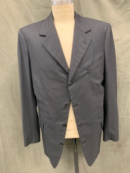 MTO, Charcoal Gray, Wool, Solid, Single Breasted, 4 Bttns, 3 Pckts, Waist Seam, Notched Lapel, Slight Cutaway Front,