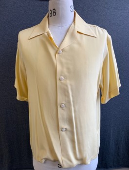 Mens, Shirt, ANTO, Lt Yellow, Silk, L, Sport-shirt, Collar Attached, Button Front, Short Sleeves