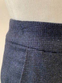 Womens, Suit, Skirt, N/L, Charcoal Gray, Midnight Blue, Wool, 2 Color Weave, W:26, Mini Skirt, 2" Wide Self Waistband, 2 Curved Hip Pockets, Invisible Zipper at Side