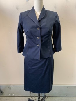 Womens, Suit, Jacket, ISABELLA SUITS, Navy Blue, Poly/Cotton, Spandex, 10, Pointed Lapel, Single Breasted, Button Front, 3 Buttons, Tan Stitching