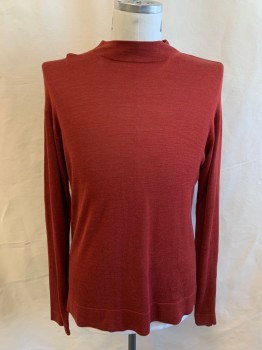 Mens, Pullover Sweater, CLAIBORNE, Brick Red, Silk, Viscose, Solid, L, Mock Neck, Long Sleeves