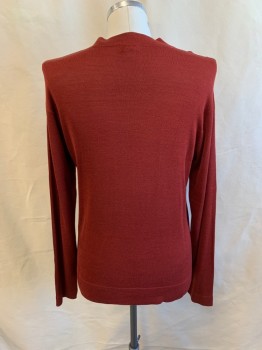 Mens, Pullover Sweater, CLAIBORNE, Brick Red, Silk, Viscose, Solid, L, Mock Neck, Long Sleeves