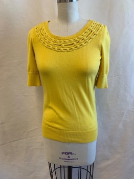 Womens, Top, MOTH, Yellow, Cotton, Nylon, Solid, XS, Short Sleeves, Round Neck, Zip Back