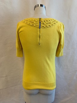 Womens, Top, MOTH, Yellow, Cotton, Nylon, Solid, XS, Short Sleeves, Round Neck, Zip Back