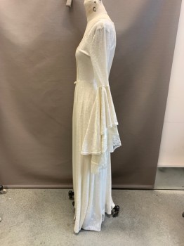 LIP SERVICE, Off White, White, Synthetic, Solid, Velour/Satin, Full Length, Zip Back, Long Bell Sleeves With Lace, Embroidery Trim At Neck And Bodice, Renaissance Fantasy *small Tear At CB At Zipper End