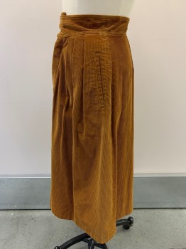 LIZ CLAIBORNE, Caramel Brown, Cotton, Solid, Below Knee Length, Pleated, Zip Front With Side Buckle, Side Pockets, Corduroy, A-Line
