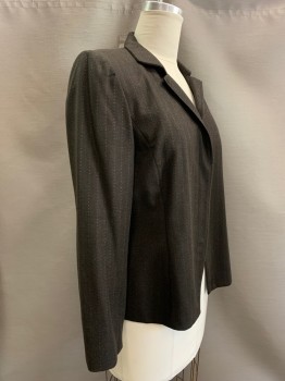 Womens, Blazer, E TRACY, Dk Brown, Copper Metallic, Wool, Stripes - Pin, 16, Notch Lapel, Single Breasted, 3 Buttons, Slit at Cuffs 
