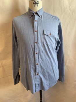 Mens, Casual Shirt, J. CREW, Blue, Cotton, XL, Collar Attached, Button Down Collar, Button Front, Long Sleeves, 1 Chest Pocket