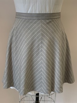 MTO, Black, White, Brown, Blue, Wool, Polyester, Stripes - Diagonal , F.F, Flared, Knee Length, Back Zip, Multiple