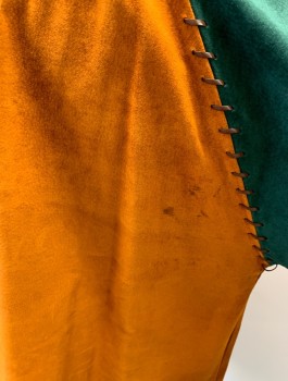 MTO, Burnt Orange, Forest Green, Suede, Color Blocking, L/S, V-N, Patch Pocket Taped Onto Embroidery, Leather Suede Cording Trim, Polyester/Acetate Snap In Lining, Chrome Buttons With Compass Detailing **Stains On Back