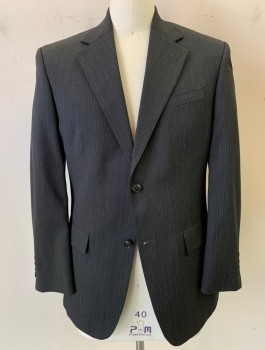 Mens, Suit, Jacket, GEOFFREY BEENE, Charcoal Gray, Wool, Stripes, 40R, 2 Button, Flap Pocket, Single Vent