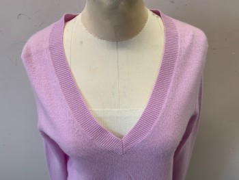 Womens, Pullover Sweater, SAKS FIFTH AVE, Pink, Cashmere, Solid, XS, Long Sleeves, V-neck,