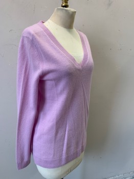 Womens, Pullover Sweater, SAKS FIFTH AVE, Pink, Cashmere, Solid, XS, Long Sleeves, V-neck,